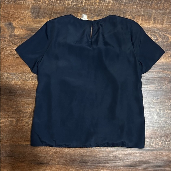 J. Crew Size Small Blue Green Lace Front Short Sleeve Top Style B0090 Blouse - Picture 3 of 4